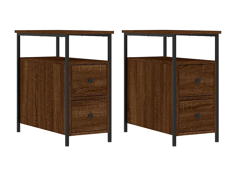 Lot de 2 Tables de chevet Étroite avec tiroirs chêne marron 30x60x60cm bois d'ingénierie