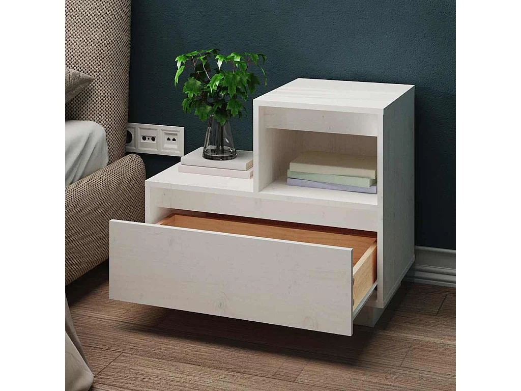 Mesita de noche | Mesilla de noche madera maciza de pino blanco 60x34x51 cm