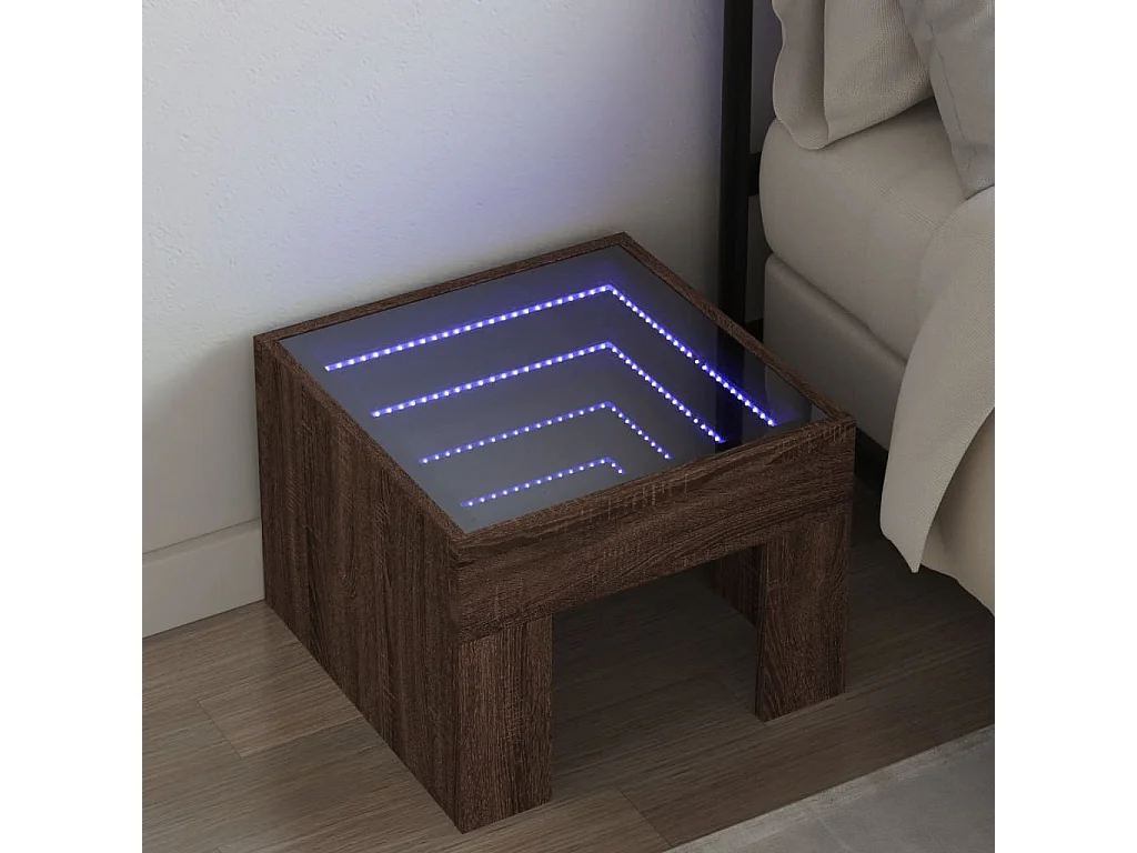 Mesita de noche | Mesilla de noche con Infinity LED marrón roble 40x40x30 cm