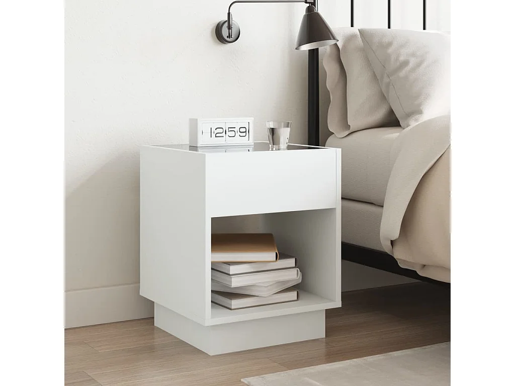 Mesita de noche | Mesilla de noche con Infinity LED blanca 40x40x50 cm