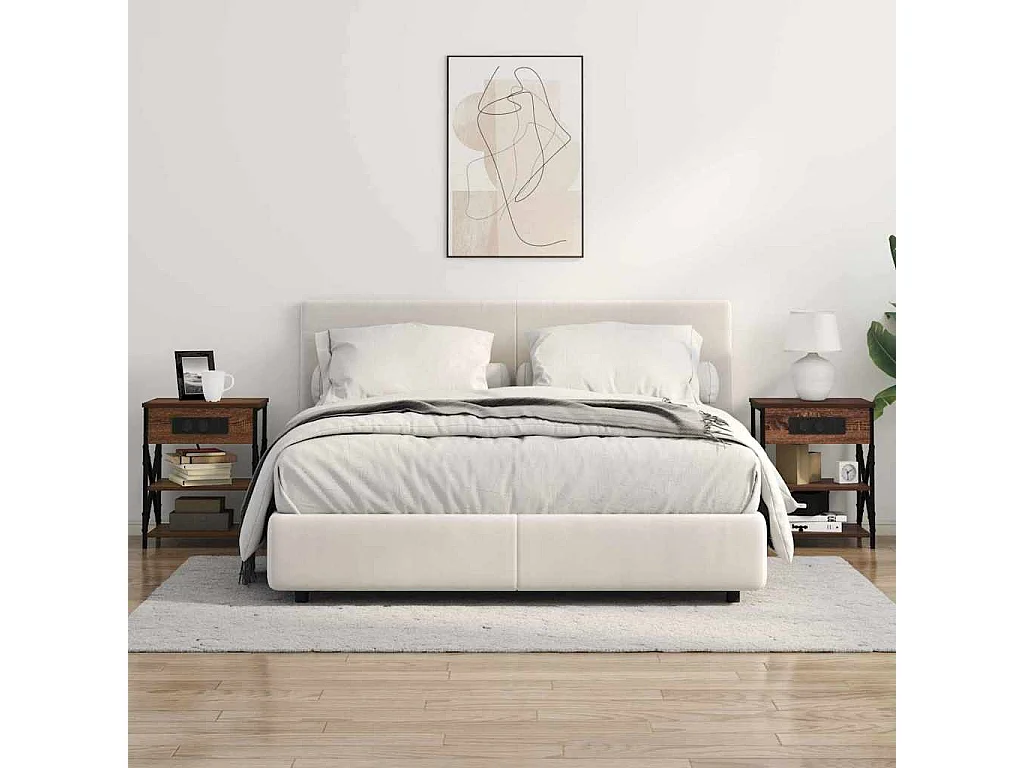 Mesita de Noche | Mesa auxiliar con Estación de Carga Marrón roble