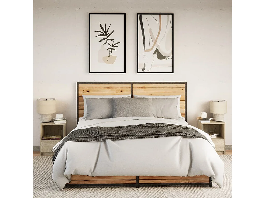 Nachttische mit LED-Leuchten 2er Set | Beistelltisch Sonoma Eiche Holzwerkstoff SHL33995