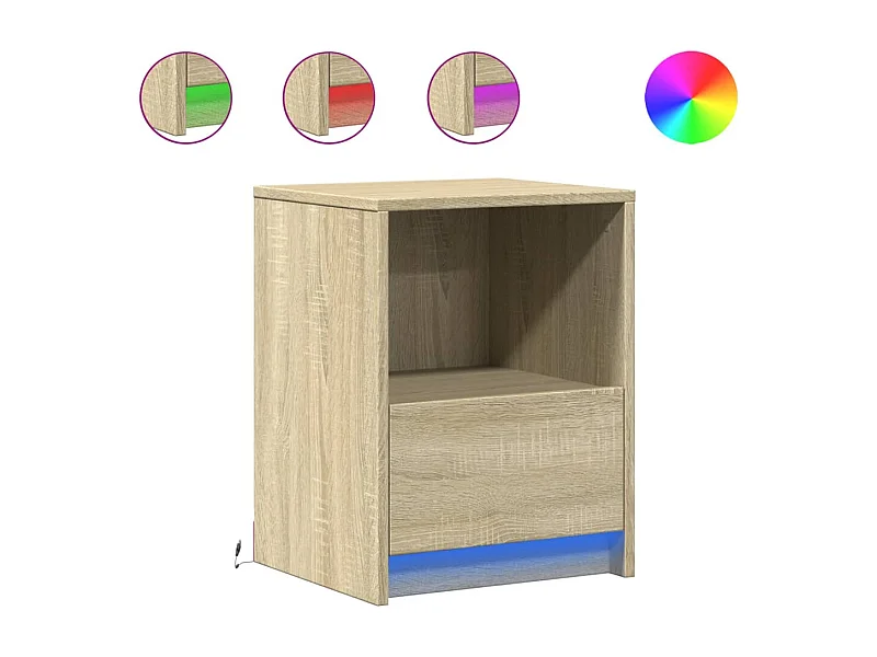Nachttische mit LED-Leuchten 2er Set | Beistelltisch Sonoma Eiche Holzwerkstoff SHL33995