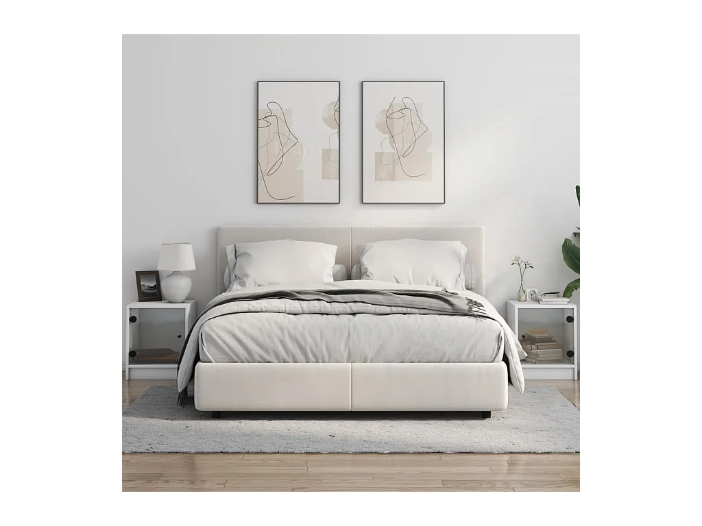 Mesitas de noche | Mesilla de noche con puertas de vidrio 2 uds blanco 35x37x42 cm
