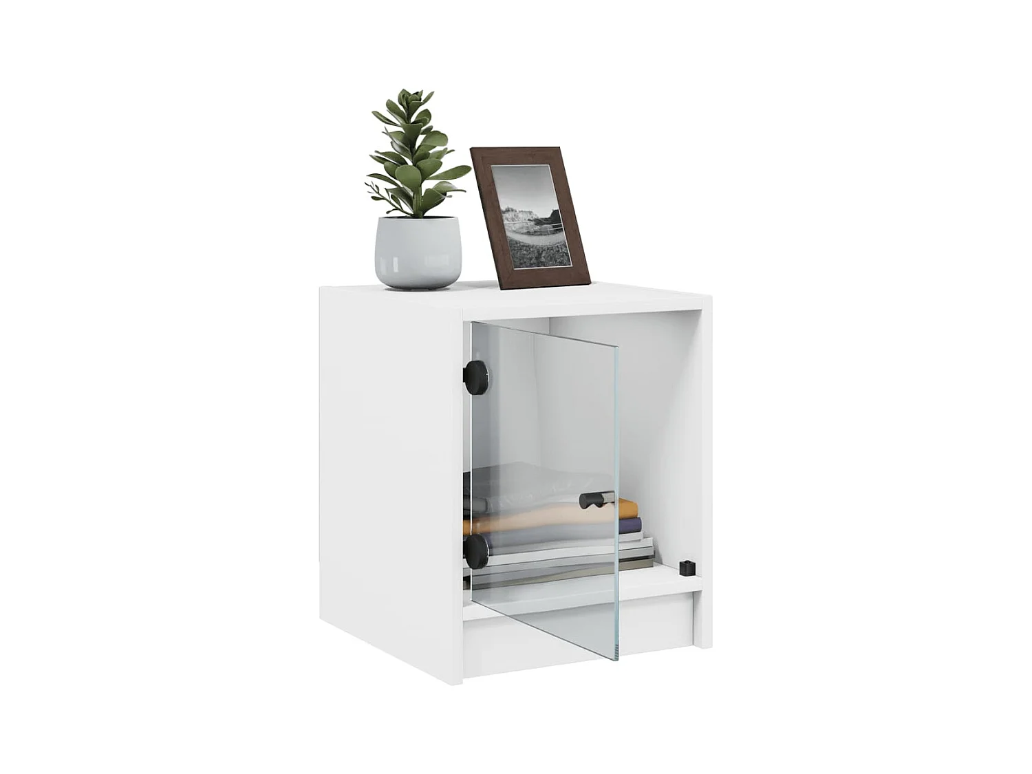Mesitas de noche | Mesilla de noche con puertas de vidrio 2 uds blanco 35x37x42 cm