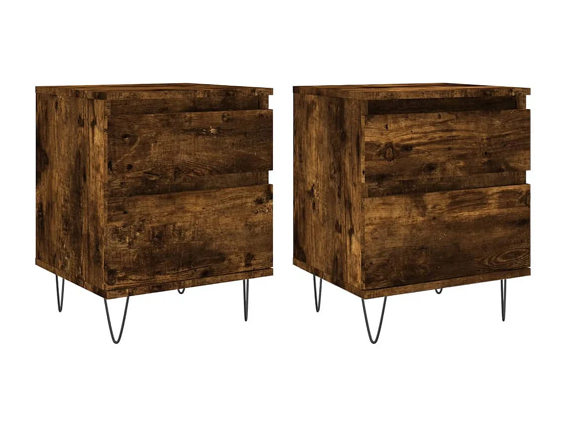 Nachttisch 2er Set-Beistelltisch-Nachttischkommode Räuchereiche 40x35x50 cm Holzwerkstoff SHL61495