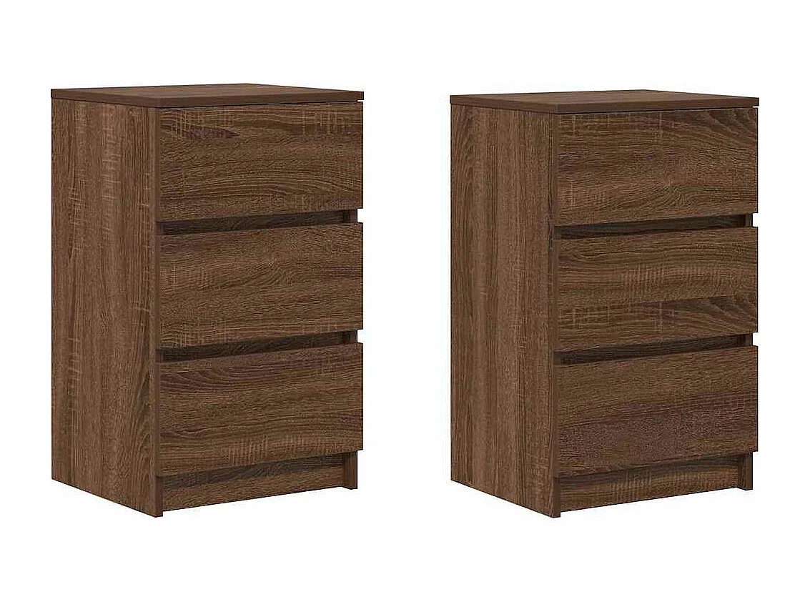 Pack 2 uds Mesilla de noche | Mesitas de noche con 3 cajones roble marrón 39x35x65 cm