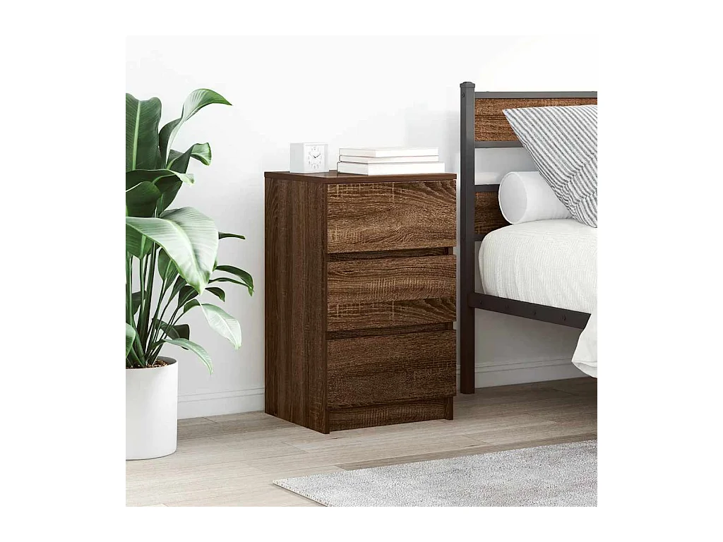 Pack 2 uds Mesilla de noche | Mesitas de noche con 3 cajones roble marrón 39x35x65 cm