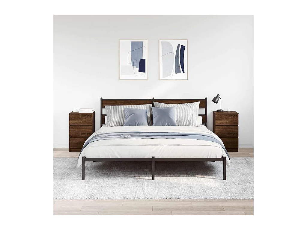 Pack 2 uds Mesilla de noche | Mesitas de noche con 3 cajones roble marrón 39x35x65 cm