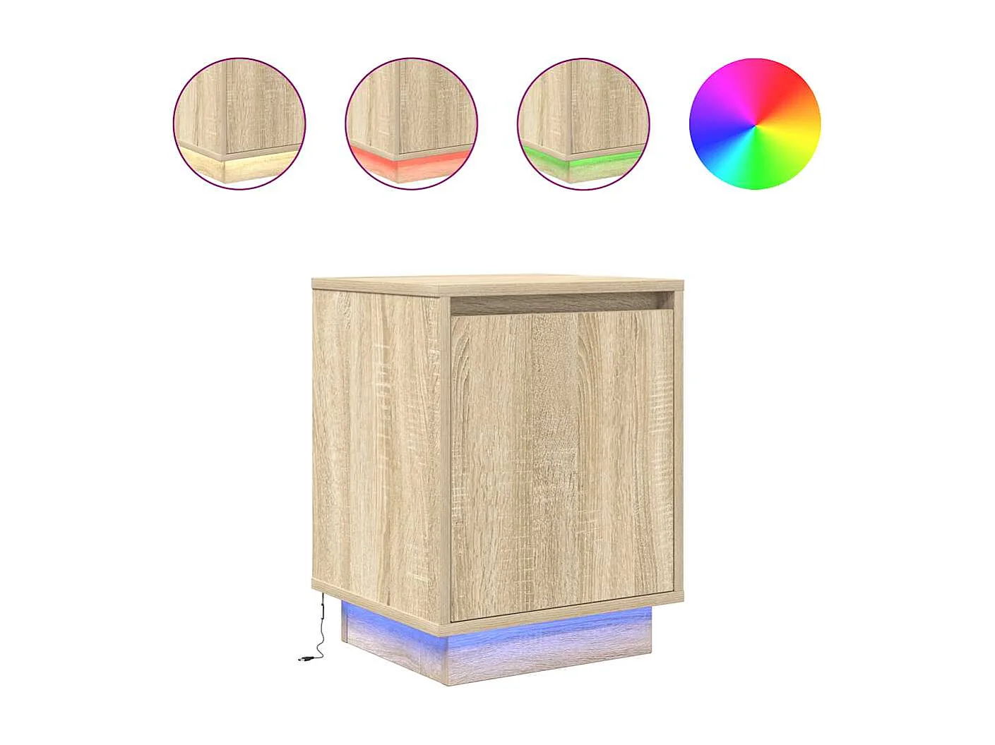 Mesilla de noche | Mesita de noche con luces LED roble Sonoma 38x34x50 cm