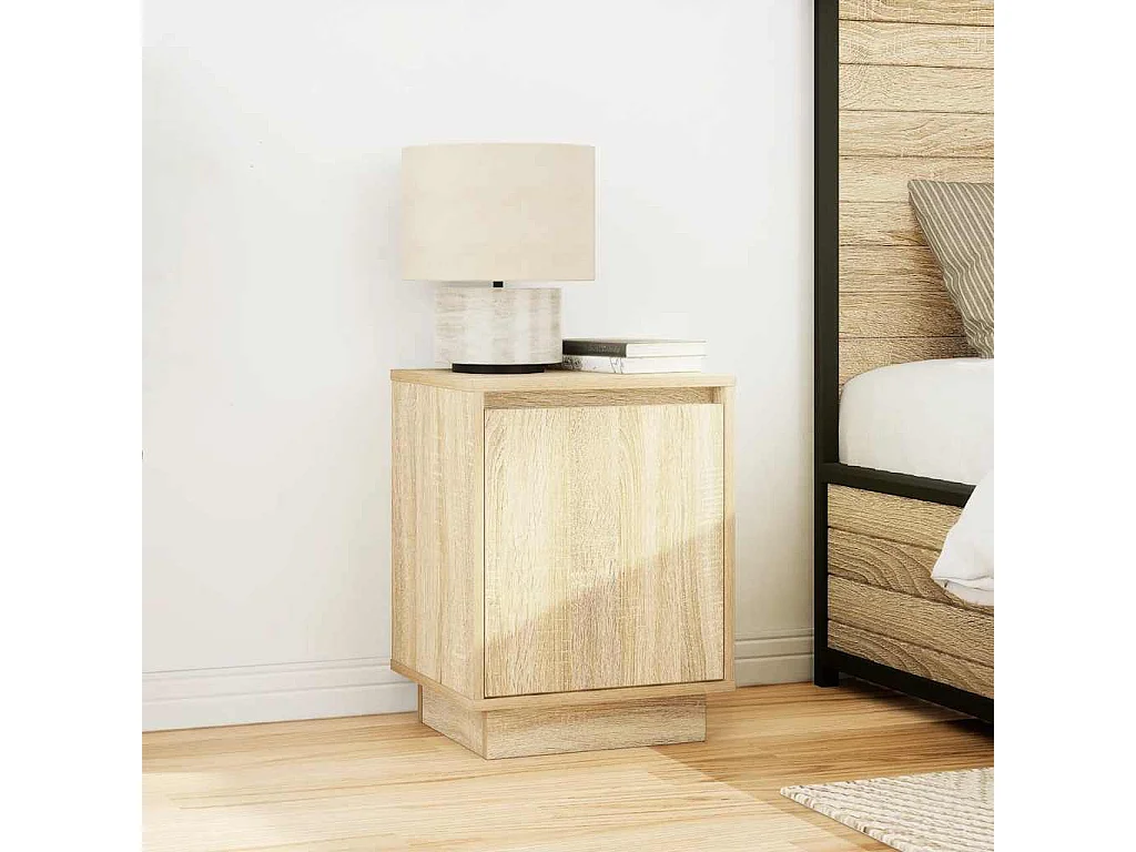 Nachttisch-Beistelltisch mit LED-Leuchten Sonoma-Eiche 38x34x50 cm SHL95053