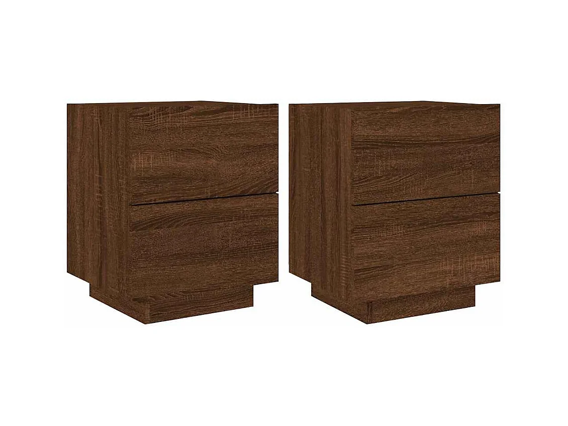 Mesitas de noche | Mesilla de noche luces LED 2 uds madera ingeniería roble marrón