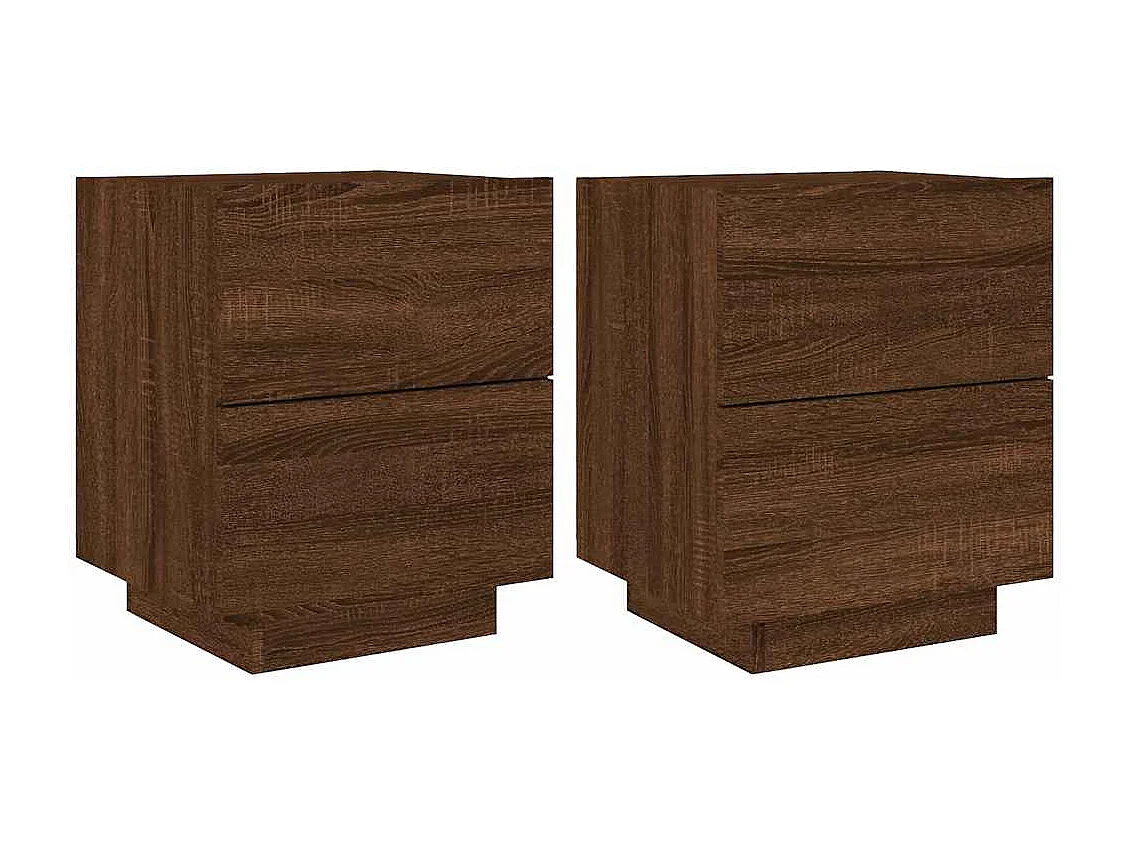 Nachttische mit LED-Leuchten 2er Set | Beistelltisch Braun Eiche Holzwerkstoff SHL46780