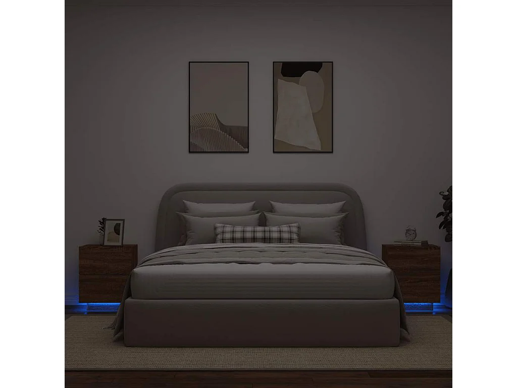 Nachttische mit LED-Leuchten 2er Set | Beistelltisch Braun Eiche Holzwerkstoff SHL46780