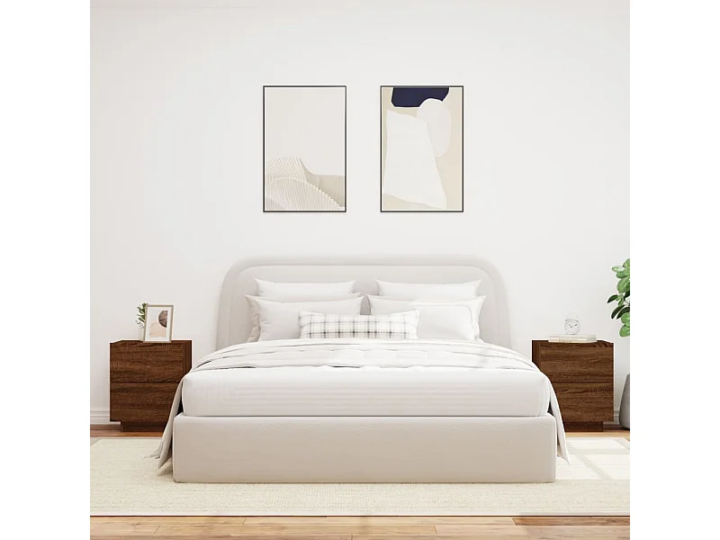 Mesa de Cabeceira Moderna LEDs 2 peças derivados madeira carvalho castanho