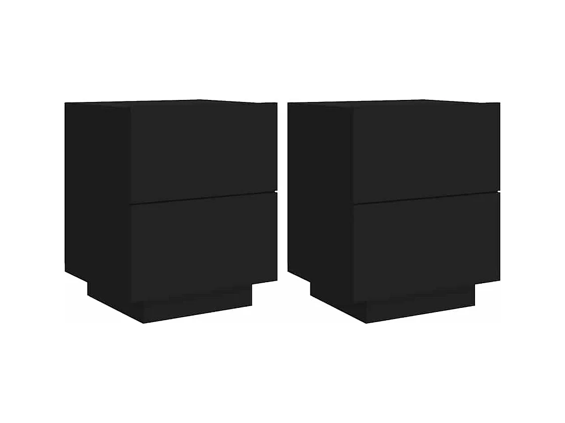 Mesitas de noche | Mesilla de noche con luces LED 2 uds madera ingeniería negra