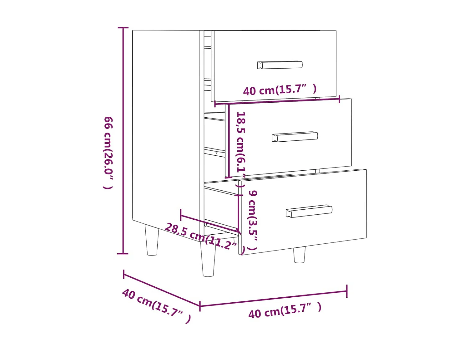 Nachttisch-Beistelltisch Grau Sonoma 40x40x66 cm Holzwerkstoff SHL1167
