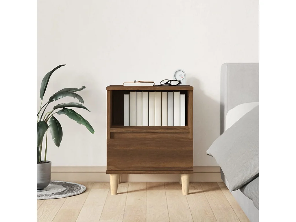 Nachttisch 2er Set-Beistelltisch-Nachttischkommode Braun Eichen-Optik 40x35x50 cm SHL16594