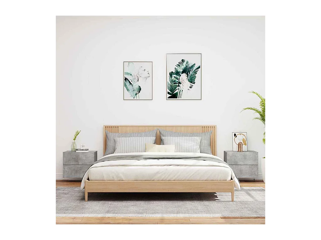 Mesitas de noche | Mesilla de noche de pared con luces LED 2 uds gris hormigón