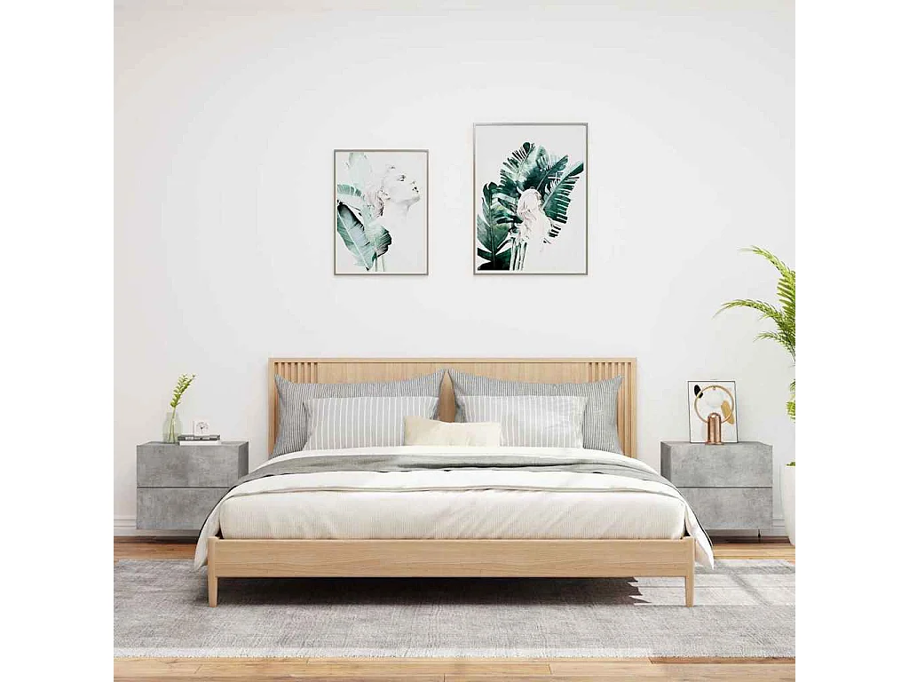 Nachttisch hängend 2er Set | Wand-Nachttische mit LED-Leuchten Betongrau SHL93468