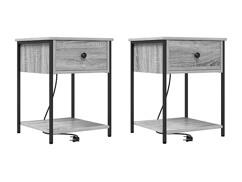 Lot de 2 Tables de chevet avec Tiroirs et Étagères de rangement Sonoma gris 42x41x56 cm