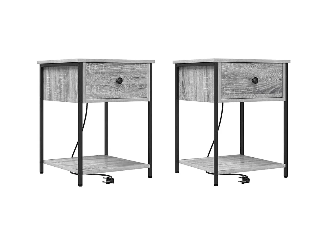 Mesita de Noche | Armario de Noche 2 uds con cajón Gris sonoma 42x41x56 cm
