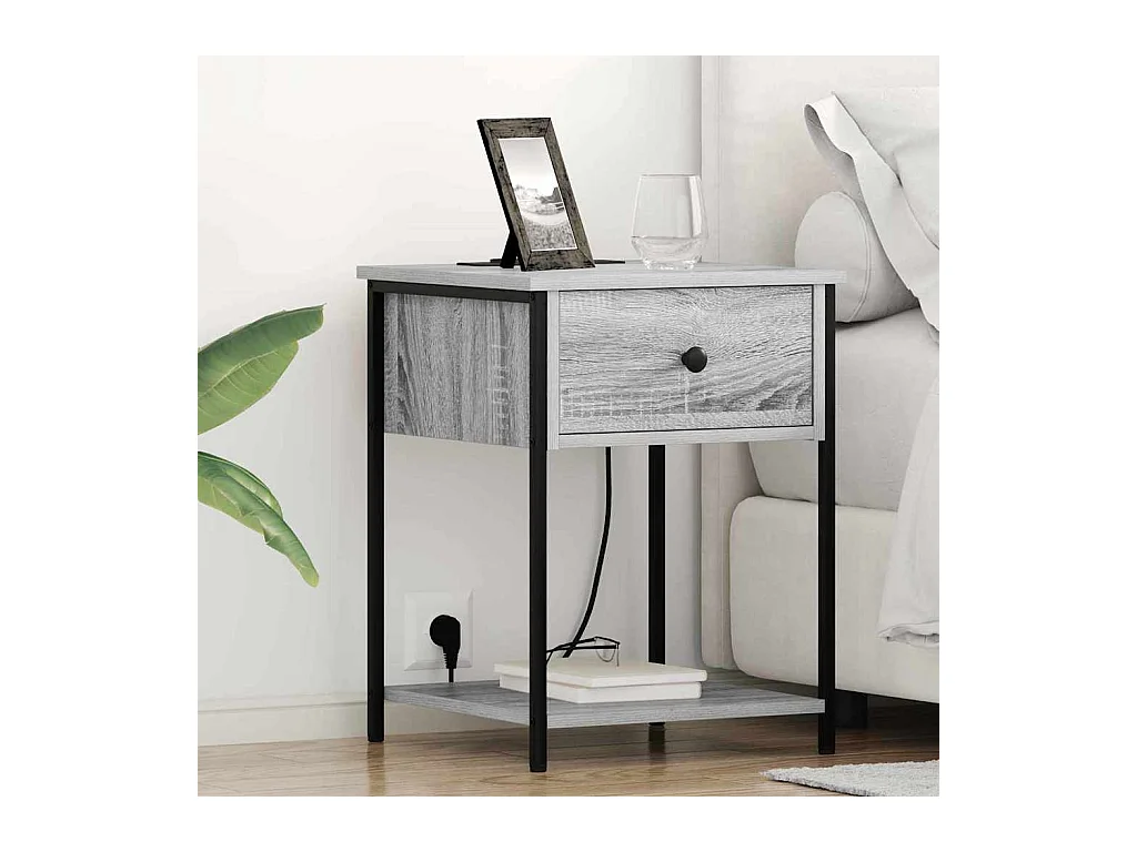 Mesita de Noche | Armario de Noche 2 uds con cajón Gris sonoma 42x41x56 cm