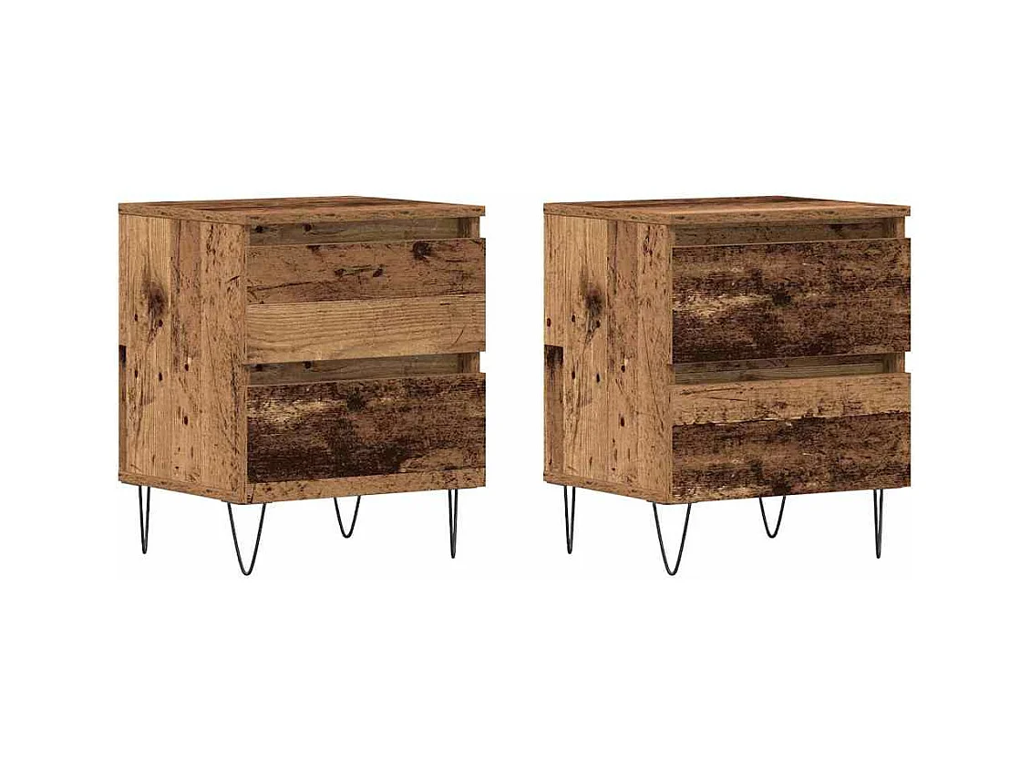 Mesita de Noche | Armario de Noche 2 uds con cajón Madera vieja 40x35x50 cm
