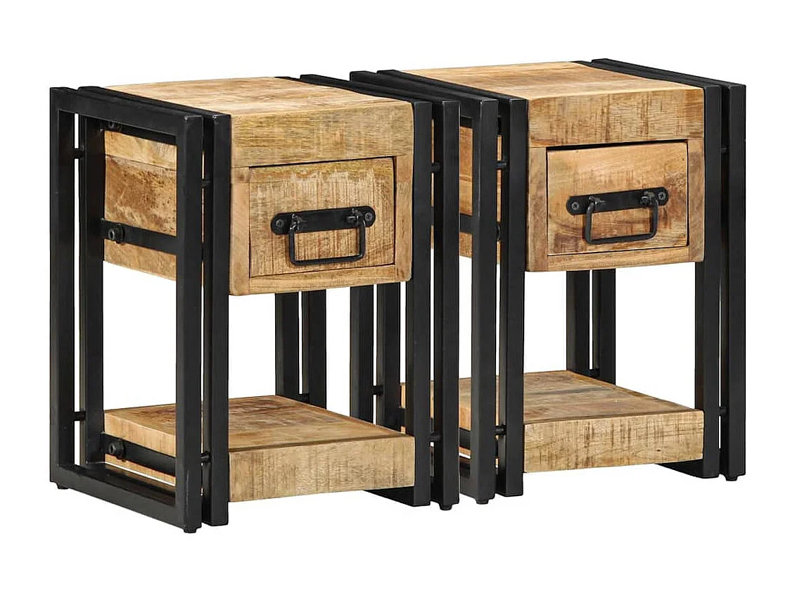 Nachttisch 2er Set-Beistelltisch Braun 30 x 30 x 40 cm Massivholz Mango SHL35533