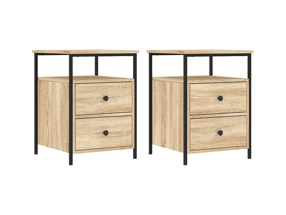 Mesitas de noche | Mesilla de noche 2 uds madera ingeniería roble Sonoma 44x45x60 cm