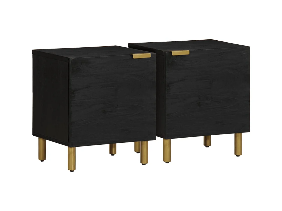 Mesitas de noche | Mesilla de noche 2 uds madera maciza de mango negro 40x33x46 cm