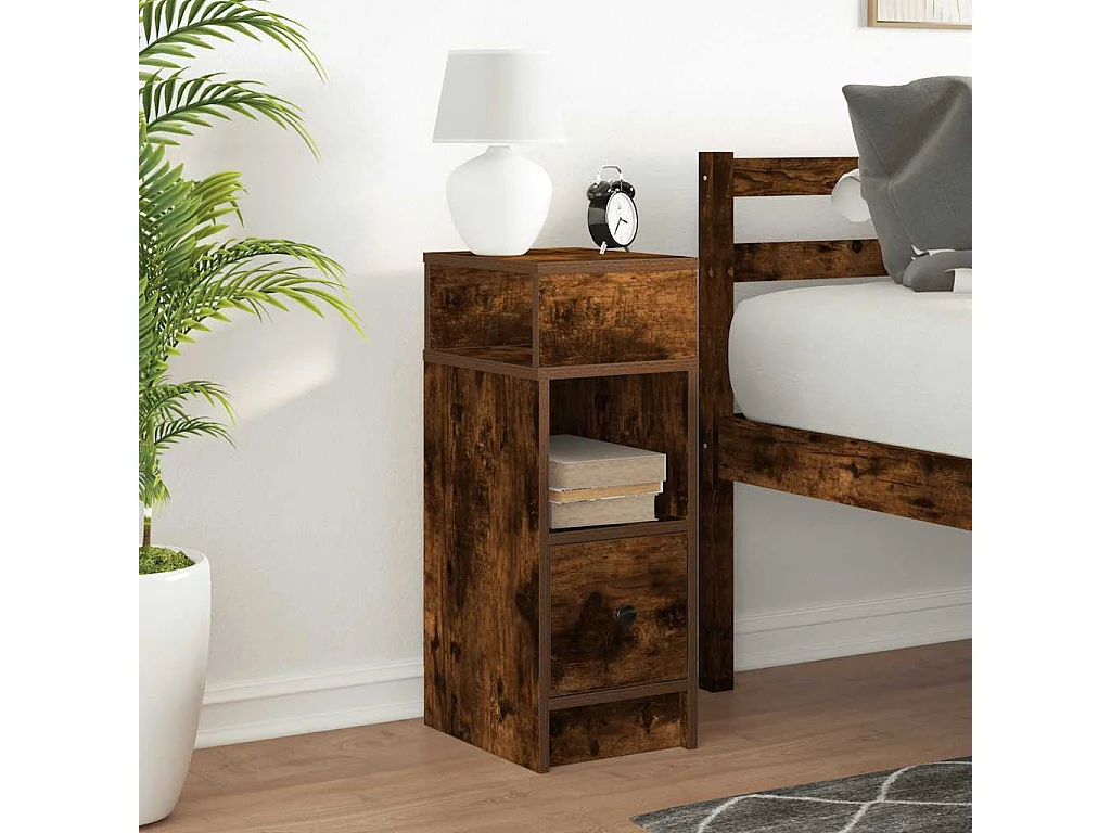 Mesa de Cabeceira | Criado-mudo Moderno com gaveta 25x31x66 cm carvalho fumado