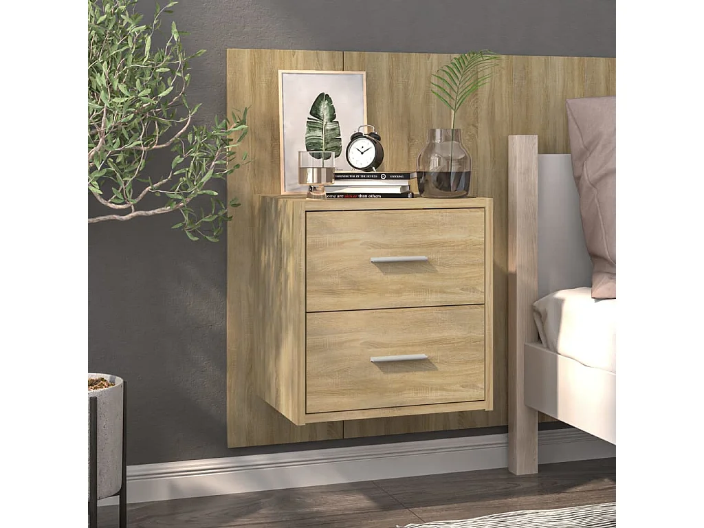Nachtkastje Set van 2 | Bijzettafel Modern wandgemonteerd sonoma eikenkleurig