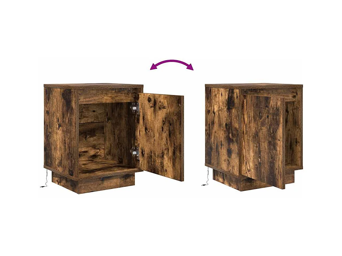 Mesilla de noche | Mesita de noche con luces LED roble ahumado 38x34x50 cm