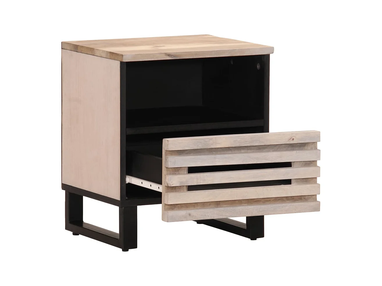 Table de chevet-Petite Table d'appoint 40x34x46 cm bois de manguier massif blanchi