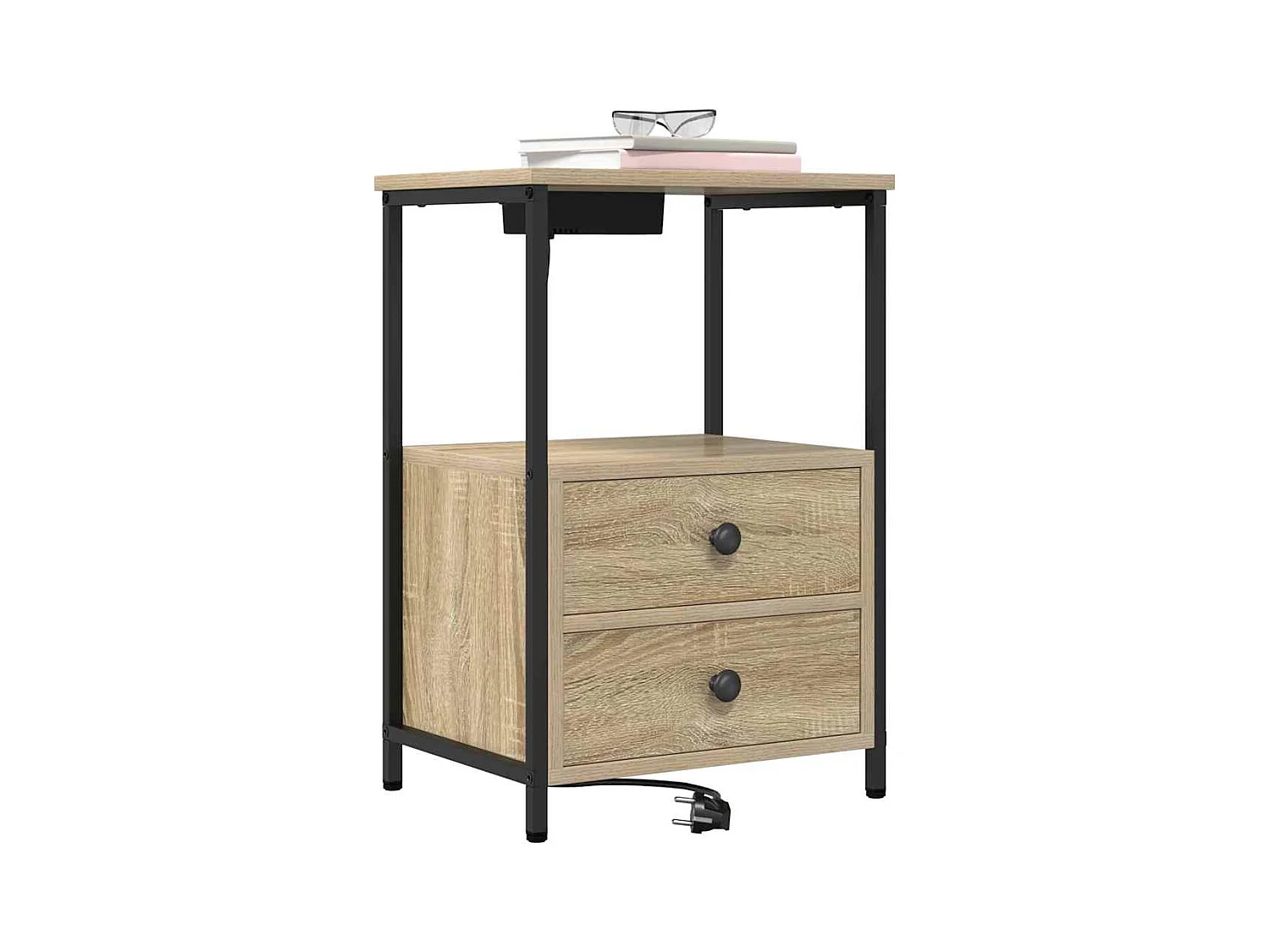 Mesita de Noche | Mesa auxiliar con Estación de Carga 2 uds. Roble Sonoma