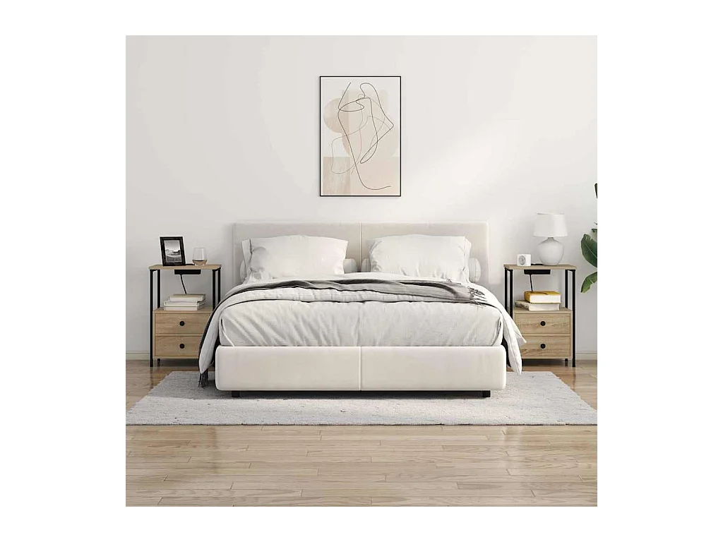 Mesita de Noche | Mesa auxiliar con Estación de Carga 2 uds. Roble Sonoma