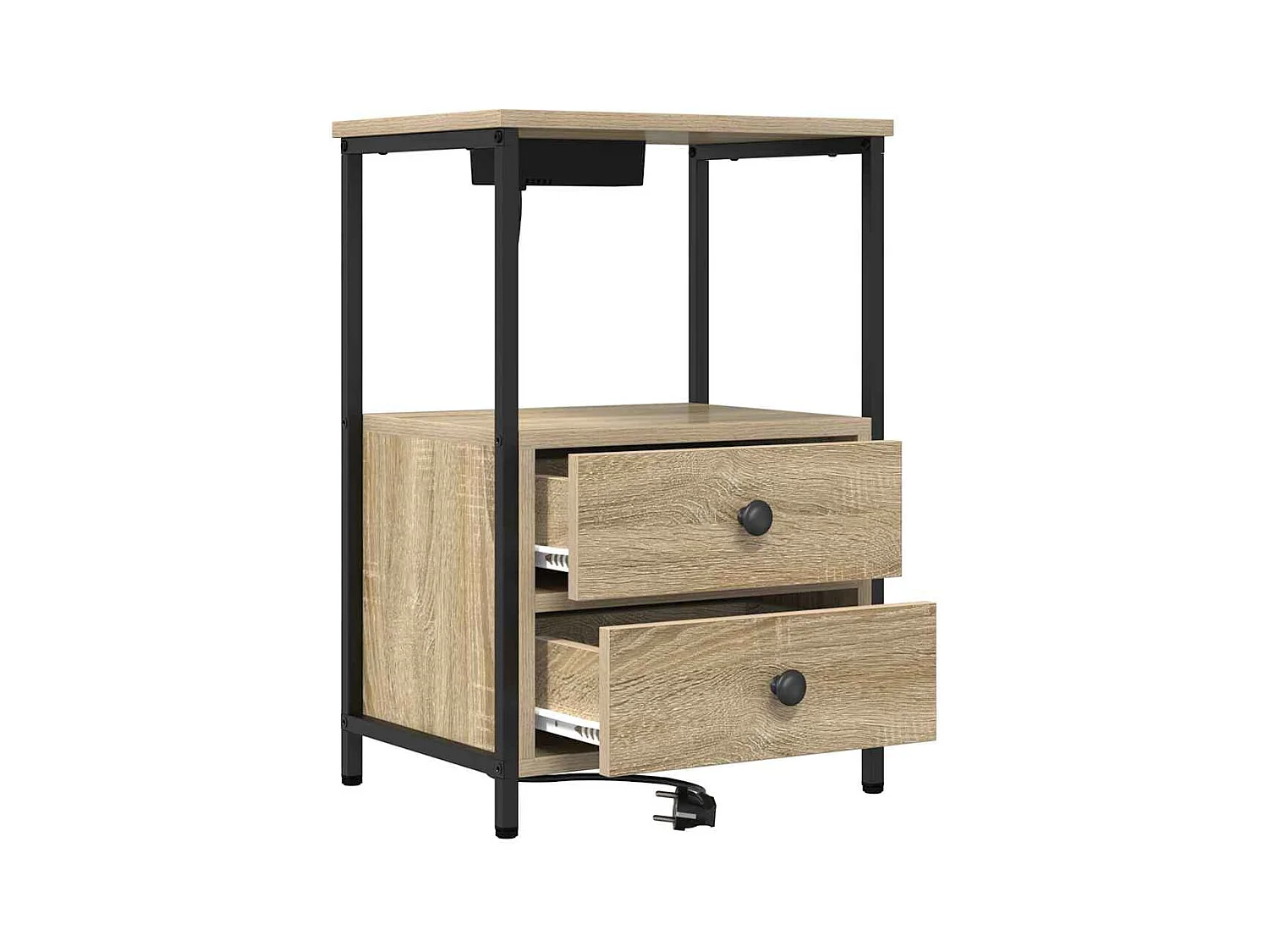 Mesita de Noche | Mesa auxiliar con Estación de Carga 2 uds. Roble Sonoma