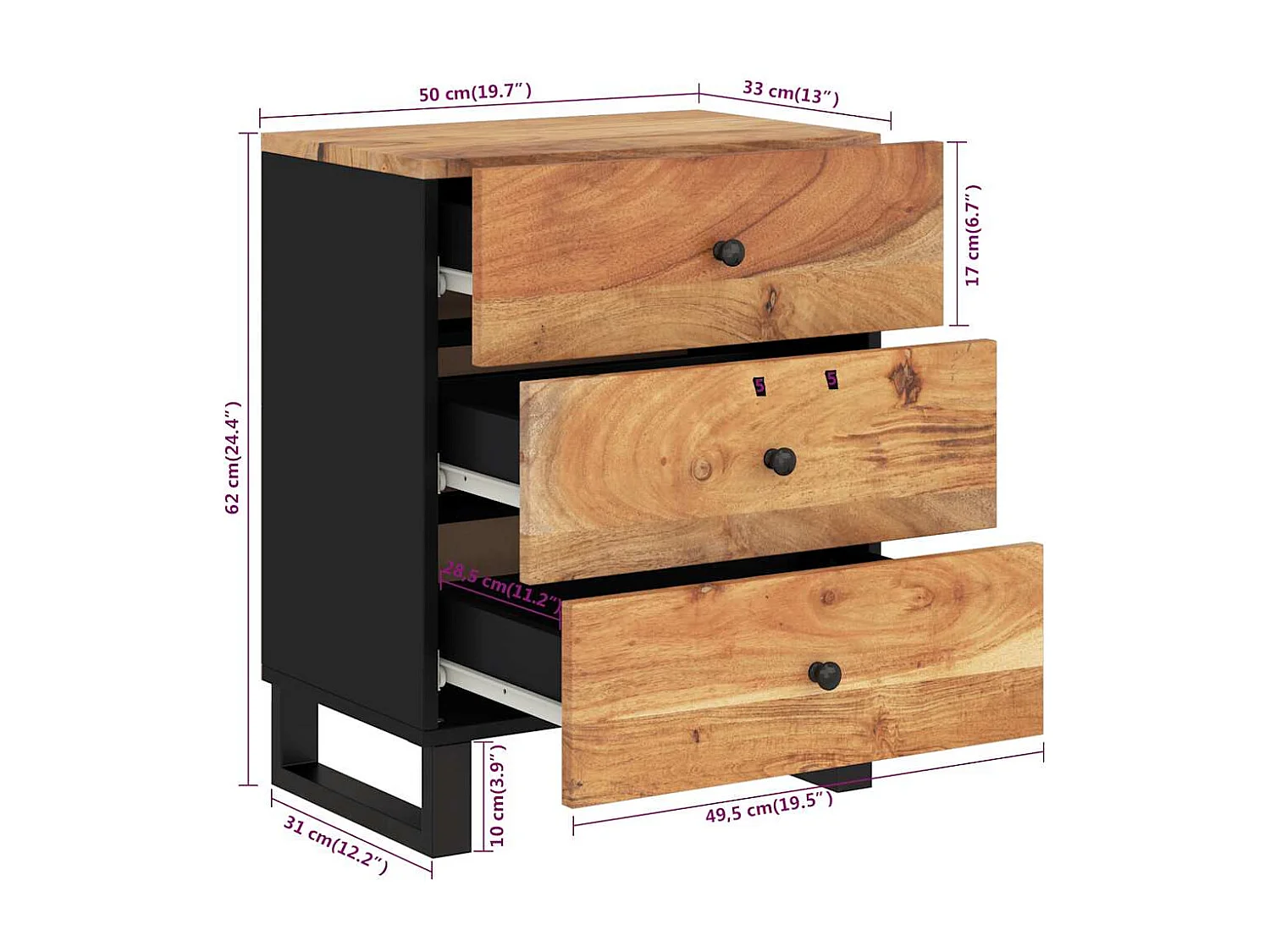 Nachttisch-Beistelltisch 50x33x62 cm Massivholz Akazie & Holzwerkstoff SHL59357