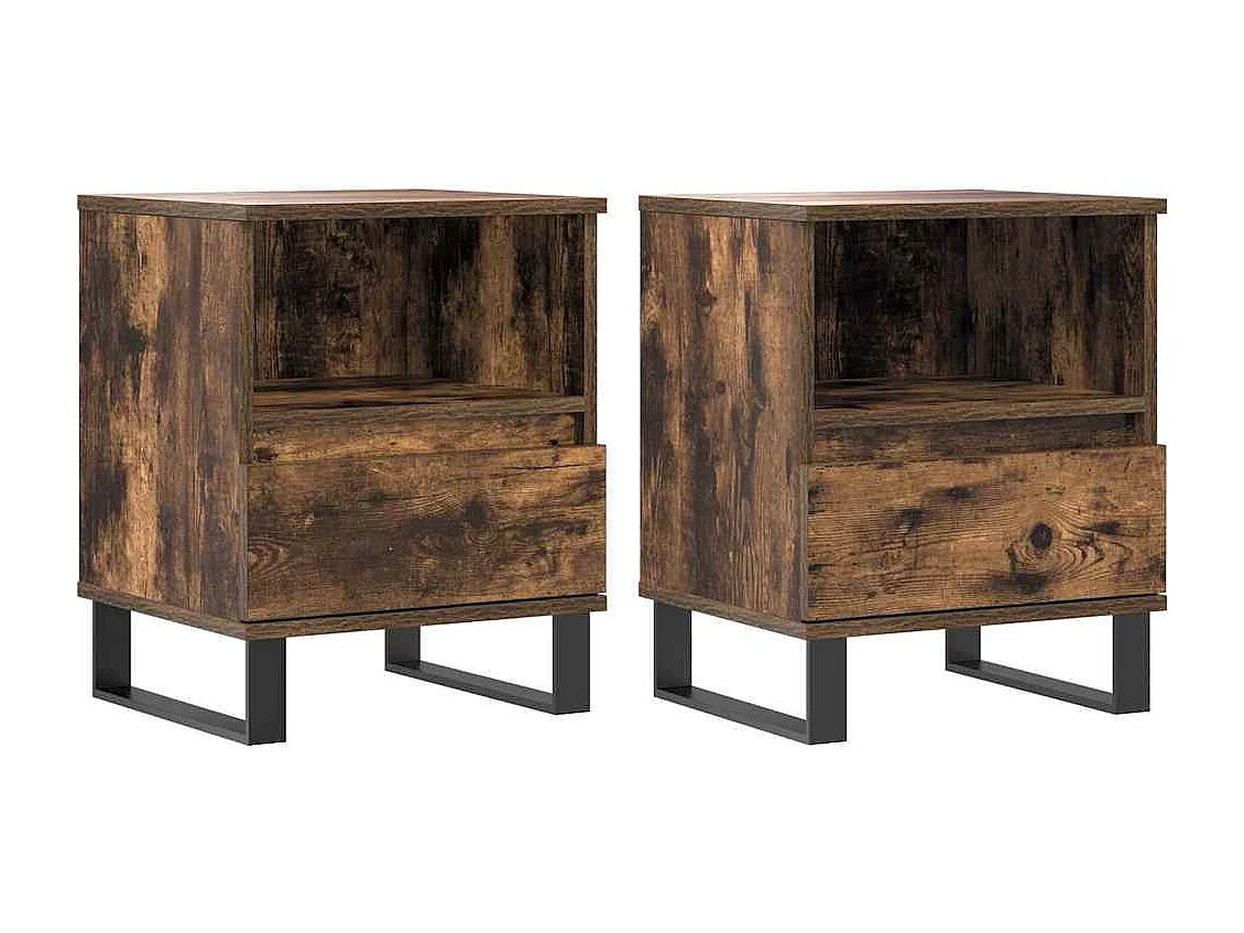 Nachttisch 2er Set-Beistelltisch-Nachttischkommode Räuchereiche 40x35x50 cm Holzwerkstoff SHL10681