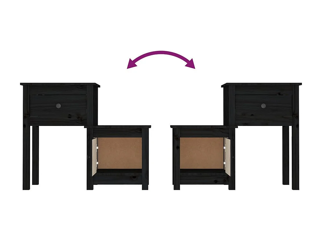 Nachttisch 2er Set-Beistelltisch-Nachttischkommode Schwarz 79,5x38x65,5 cm Massivholz Kiefer SHL27517