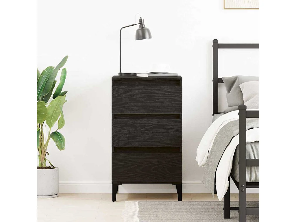 Mesita de Noche | Armario de Noche | Mesilla de noche con cajón Roble Negro 40x35x70 cm