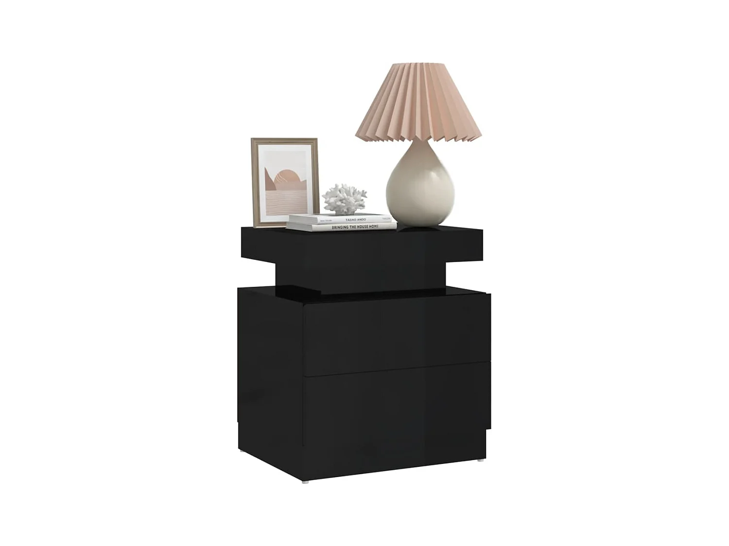 Mesita de noche | Mesilla de noche madera de ingeniería negro brillo 45x35x52 cm