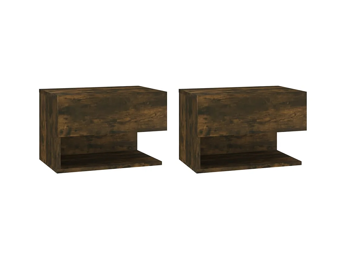 Mesita de noche | Mesilla de noche de pared 2 unidades color roble ahumado