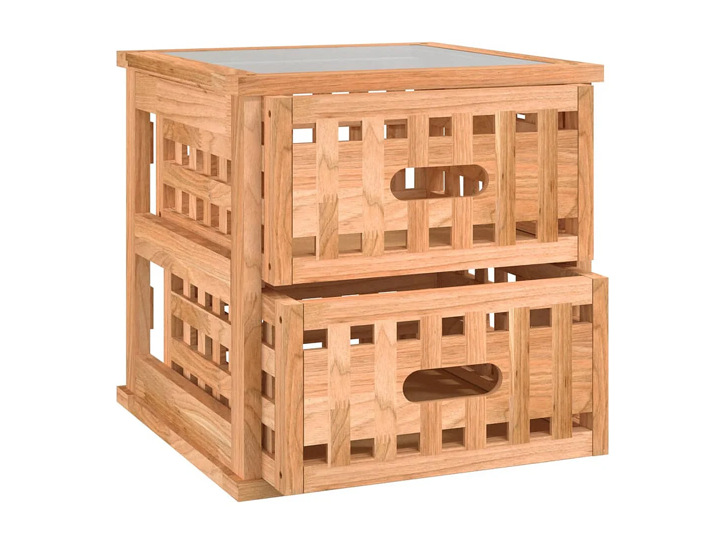 Nachttisch 2er Set-Beistelltisch 34x34x34 cm Massivholz Nussbaum SHL3012