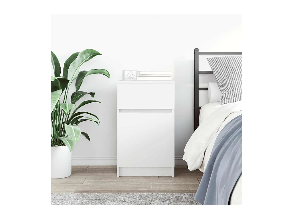 Mesita de noche | Mesilla de noche madera contrachapada blanco 39x35x65 cm