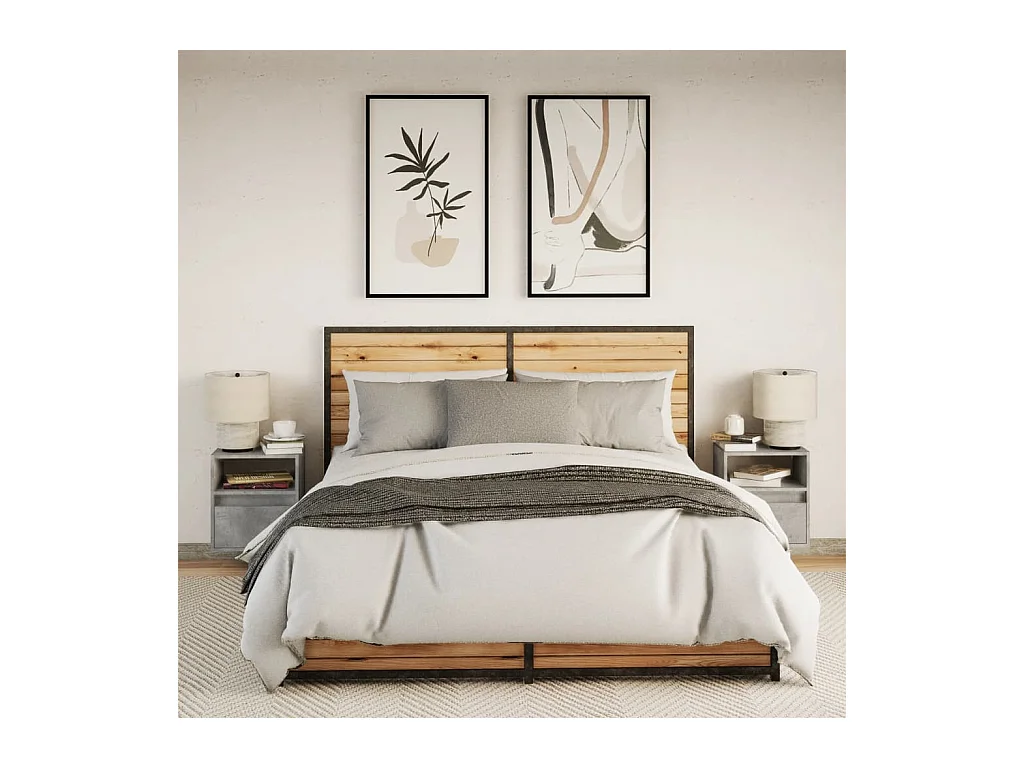 Mesitas de noche | Mesilla de noche de pared con luces LED 2 uds gris hormigón