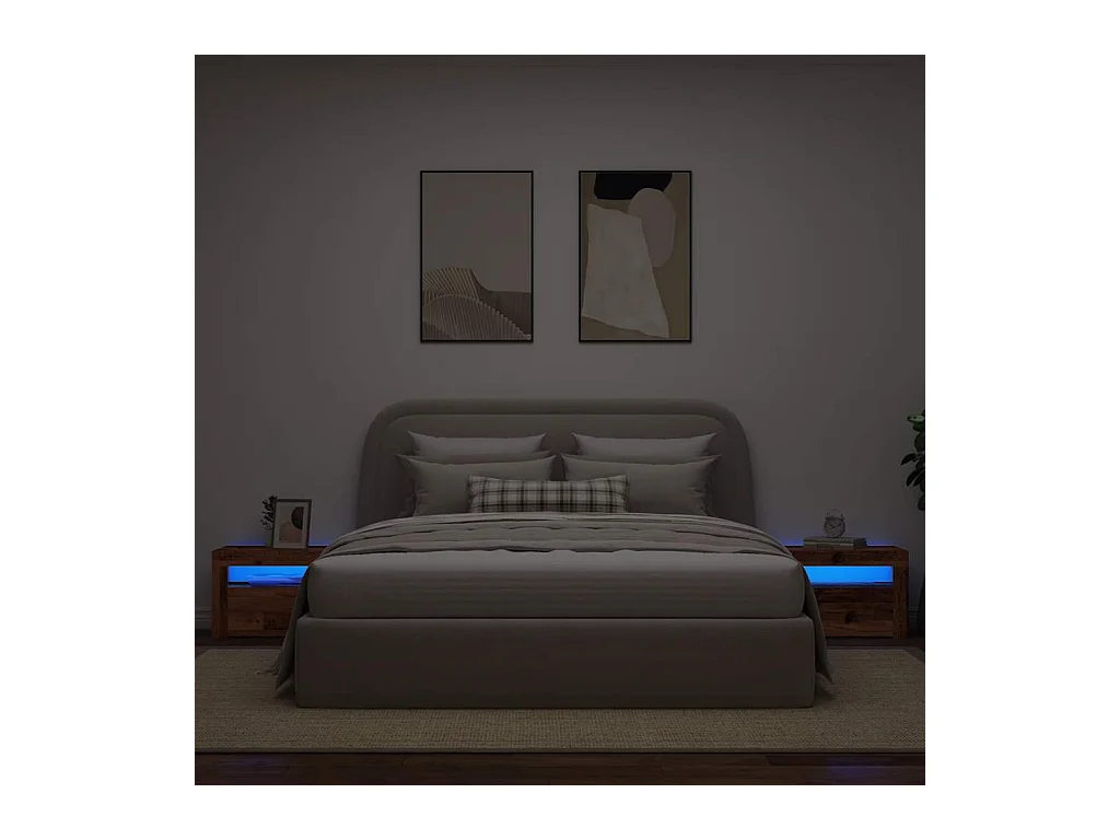 Mesitas de noche | Mesilla de noche con luces LED 2 uds madera vieja 60x35x40 cm