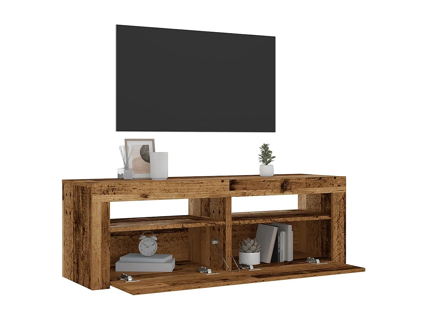 Nachttisch 2er Set-Beistelltisch-Nachttischkommode mit LEDs Altholz-Optik 60x35x40 cm SHL36833