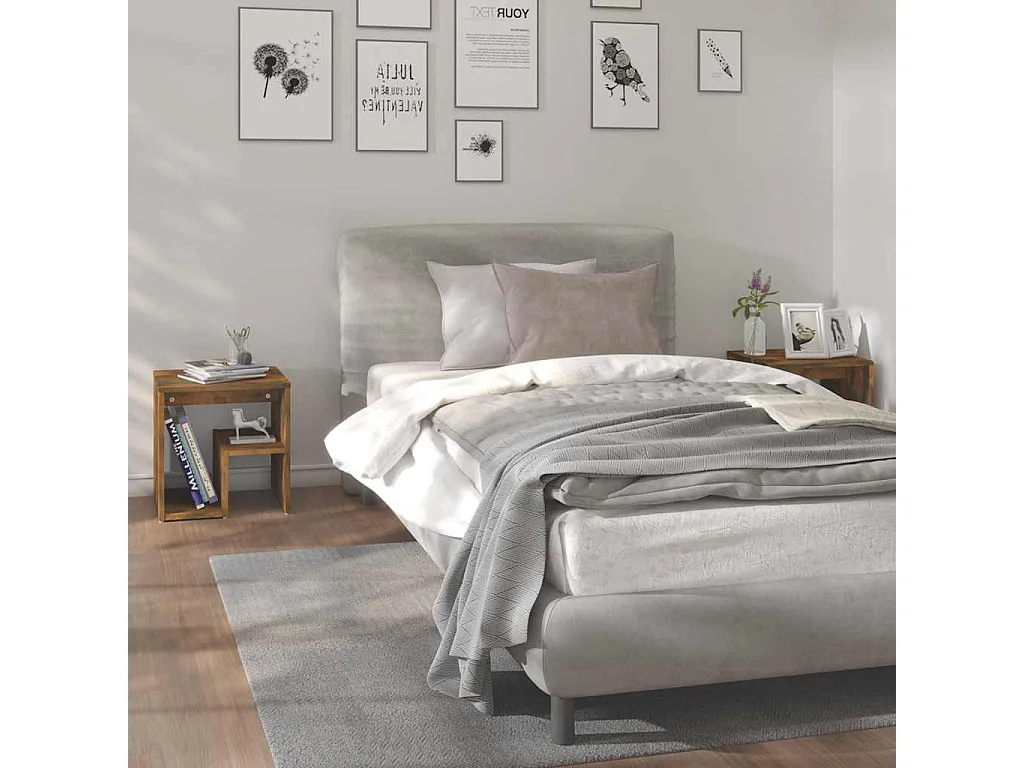 Nachttisch 2er Set-Beistelltisch-Nachttischkommode Räuchereiche 40x30x40 cm Holzwerkstoff SHL68034